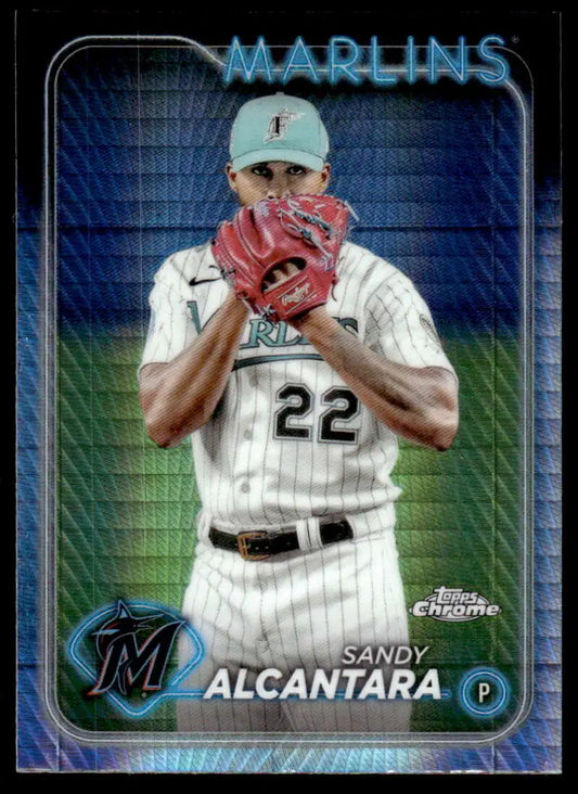 Sandy Alcantara Miami Marlins pitcher on 2024 Topps Chrome Refractor Baseball Card