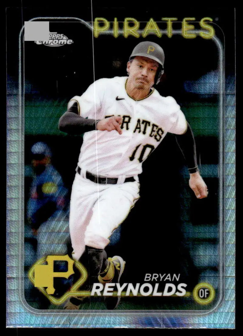 Bryan Reynolds in white Pittsburgh Pirates uniform on 2024 Topps Chrome Refractor Prism card