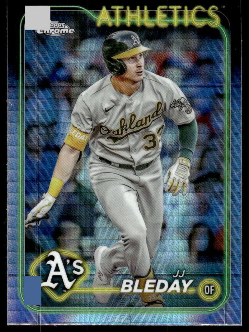 Topps Chrome Refractor Prism of Oakland Athletics player JJ Bleday in white uniform