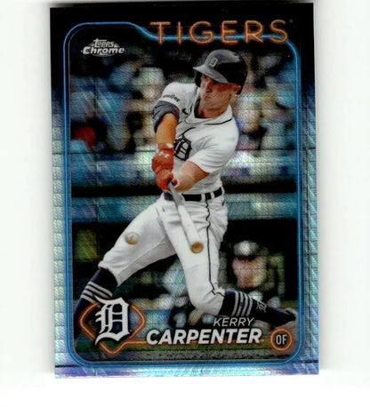 Kerry Carpenter swinging bat on 2024 Topps Chrome Refractor Prism baseball card