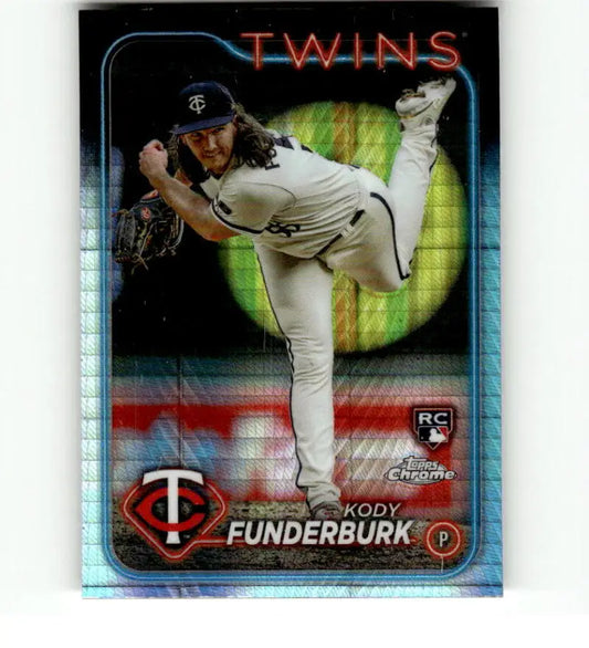 Baseball card of Kody Funderburk in action, Topps Chrome Minnesota Twins Rookie