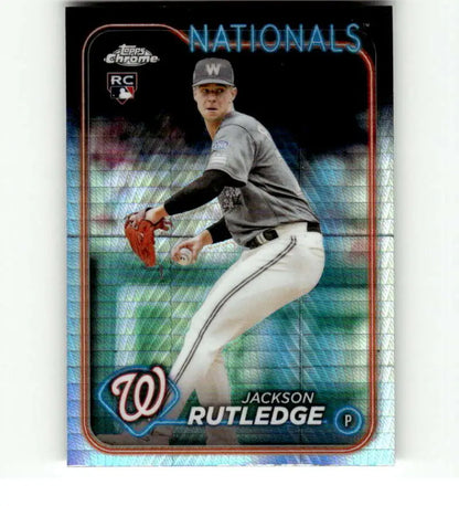 Chrome Refractor Baseball Card of Washington Nationals Pitcher Jackson Rutledge NM-MT RC