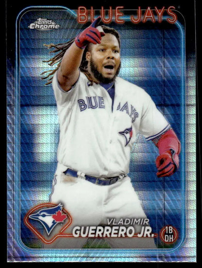 Vladimir Guerrero Jr. Toronto Blue Jays Baseball Card in White Home Uniform, Chrome Refractor Prism