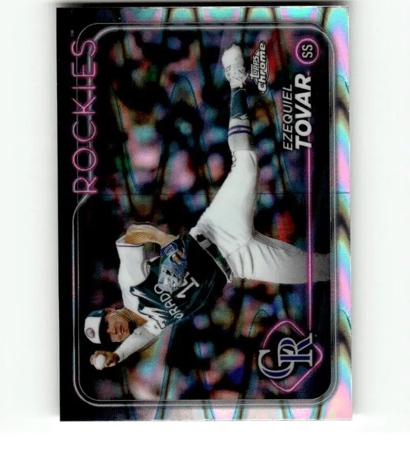 Ezequiel Tovar diving catch on 2024 Topps Chrome Refractor Colorado Rockies card