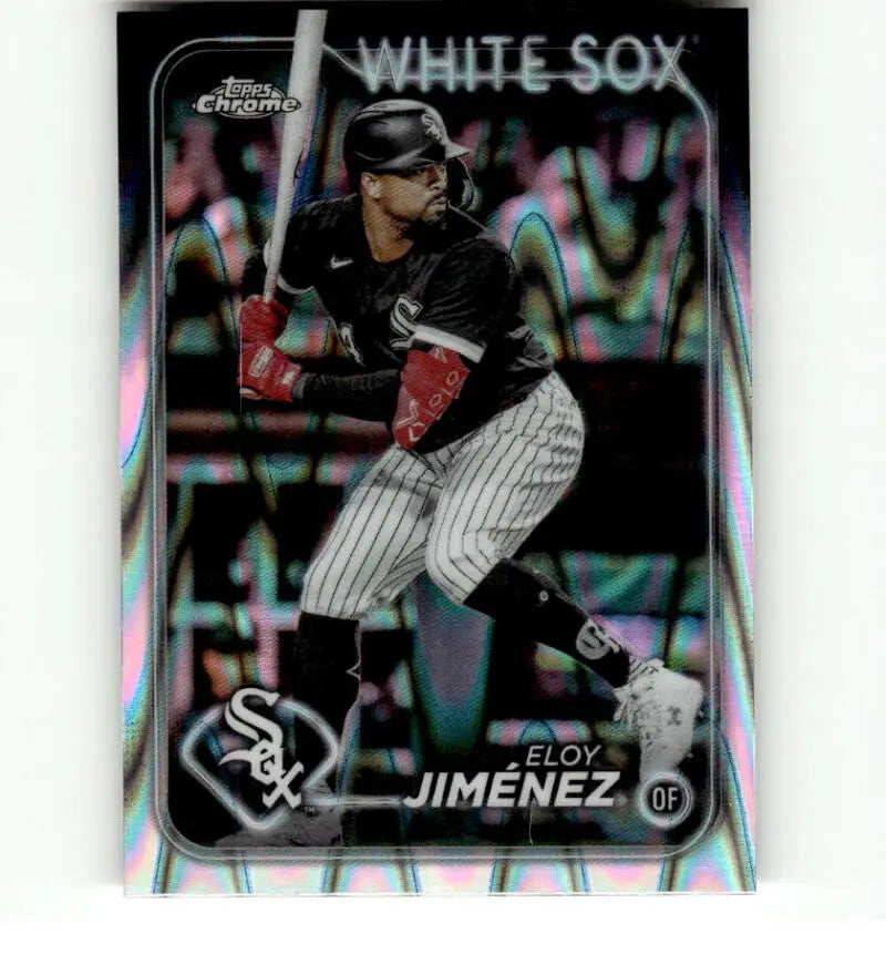 Chrome-finish Baseball Card of Eloy Jimenez, Chicago White Sox Player at Bat