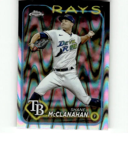 Chrome Refractor Baseball Card of Shane McClanahan, Tampa Bay Rays Pitcher in Action