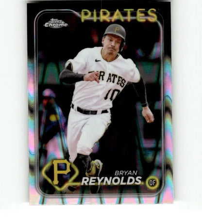 Bryan Reynolds running the bases on a Chrome refractor Pittsburgh Pirates baseball card