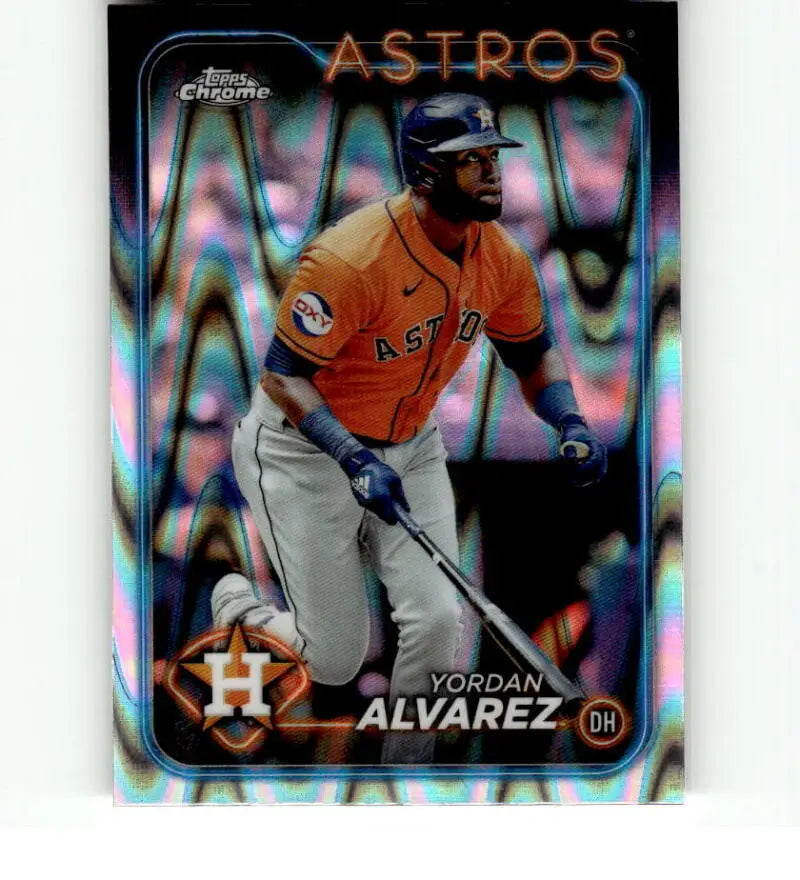 Chrome Refractor Baseball Card of Yordan Alvarez in Orange Jersey for Topps Chrome Refractor