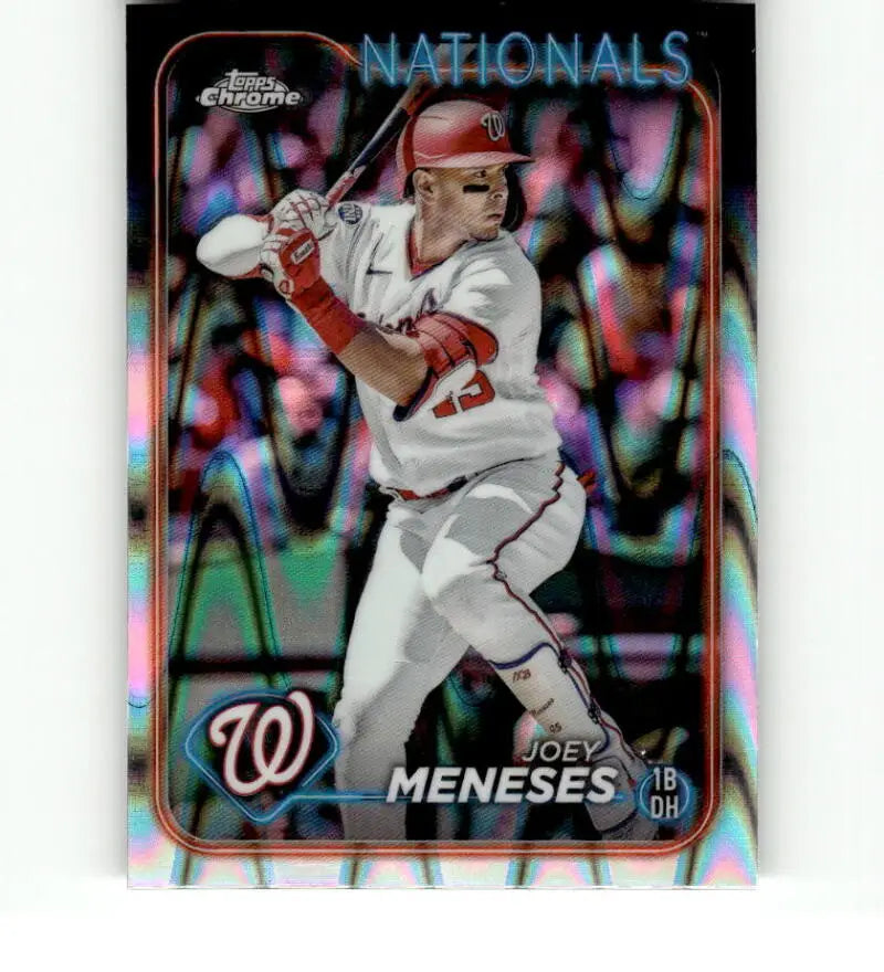 Chrome baseball card of Joey Meneses in white uniform for Washington Nationals