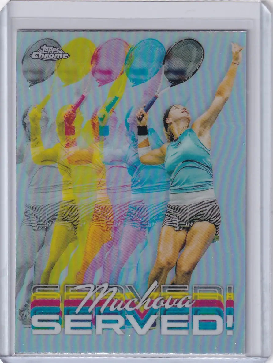 Tennis trading card featuring Karolina Muchova serving, Topps Chrome Served design