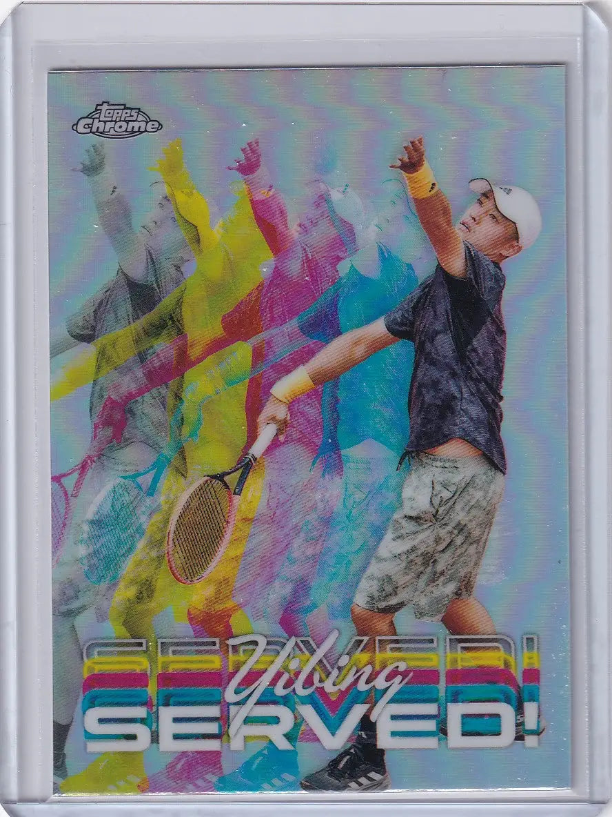 Topps Chrome Served trading card of Wu Yibing in a dynamic serving pose