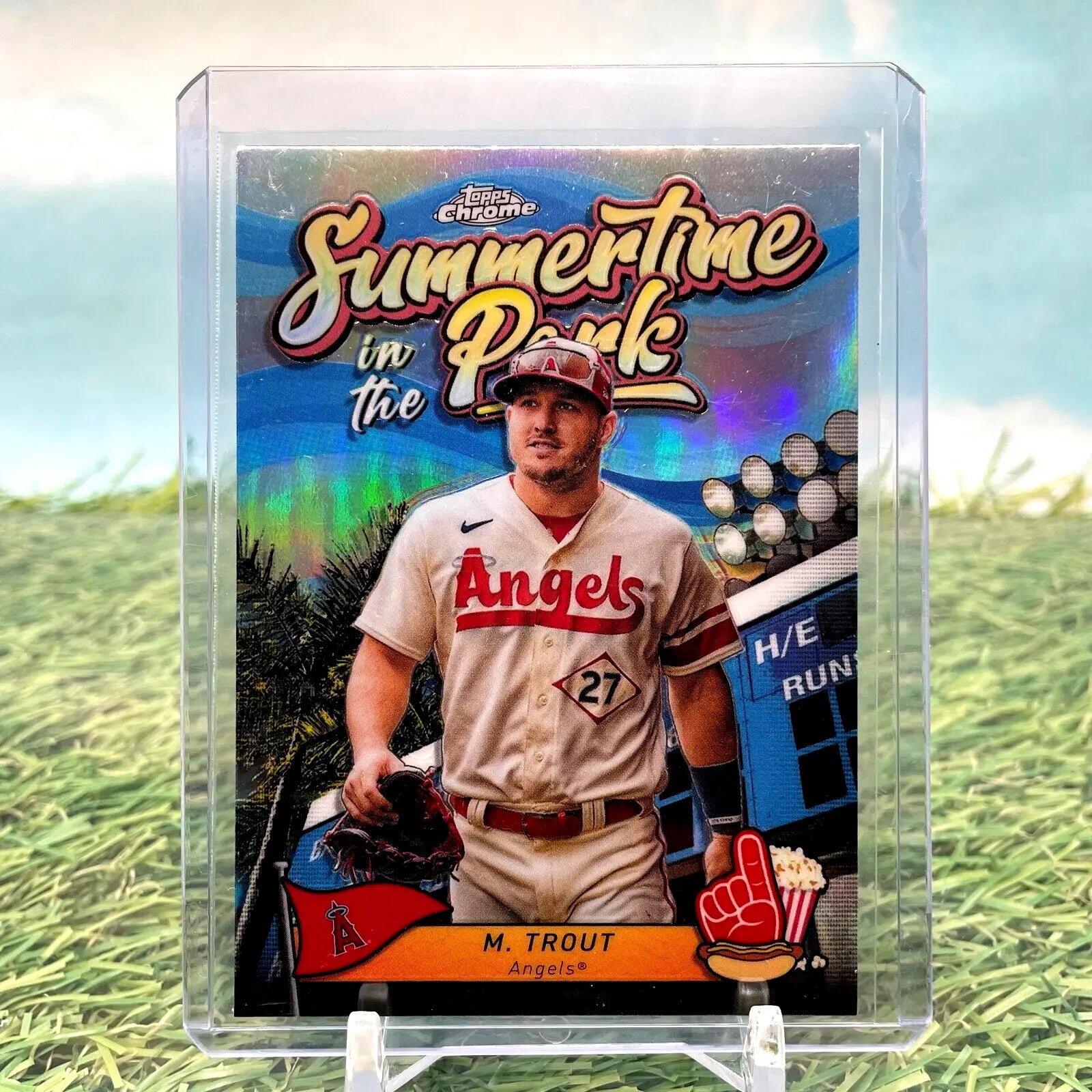 Mike Trout trading card from 2024 Topps Chrome Summertime in the Park Los Angeles Angels