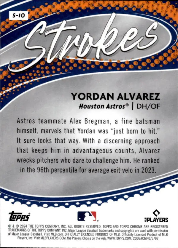 Yordan Alvarez 2024 Topps Chrome Strokes Refractor #S-10 Baseball Card Houston Astros