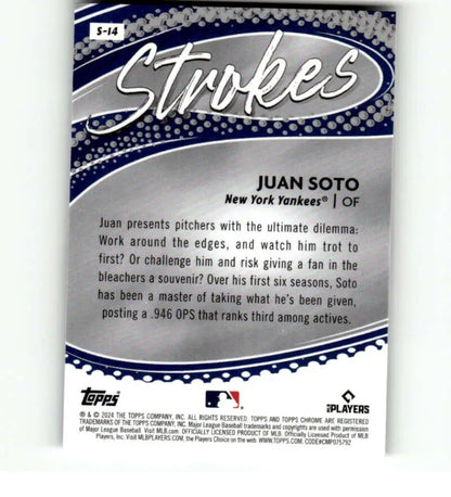 Juan Soto Topps Chrome Strokes Refractor card featuring New York Yankees outfielder