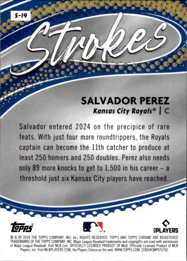 Baseball card of Salvador Perez featuring stats for Kansas City Royals collection