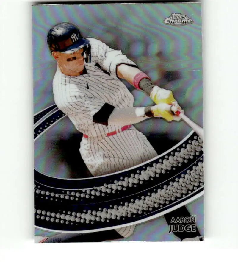 Aaron Judge swinging a bat in New York Yankees pinstripe uniform for Topps Chrome Strokes