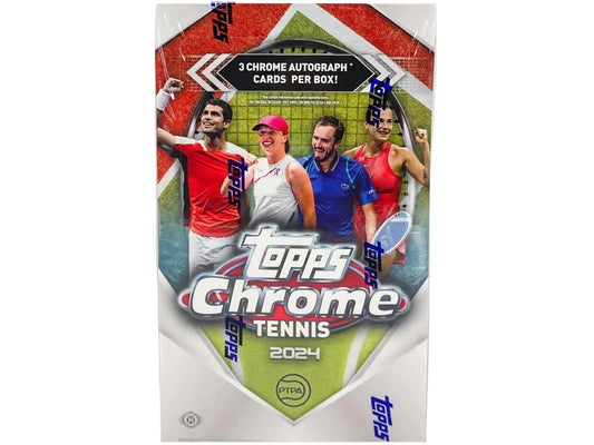 Topps Chrome Tennis 2024 Hobby Box with players and gold refractor design elements