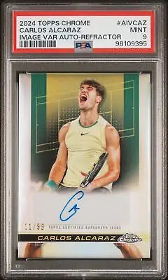 Graded Carlos Alcaraz autographed trading card from Topps Chrome Tennis PSA 9