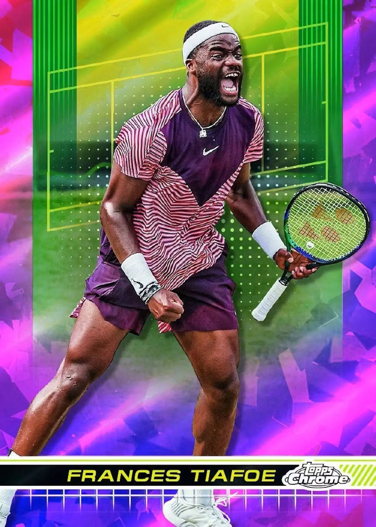 Tennis player celebrating in purple and white outfit from Topps Chrome Tennis Sapphire Edition