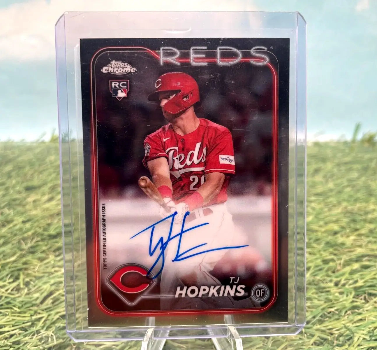 Autographed Chrome TJ Hopkins Rookie Auto baseball card for Cincinnati Reds fans