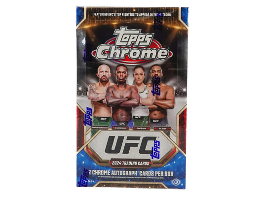 2024 Topps Chrome UFC Hobby Box showcasing fighters and gold refractor cards