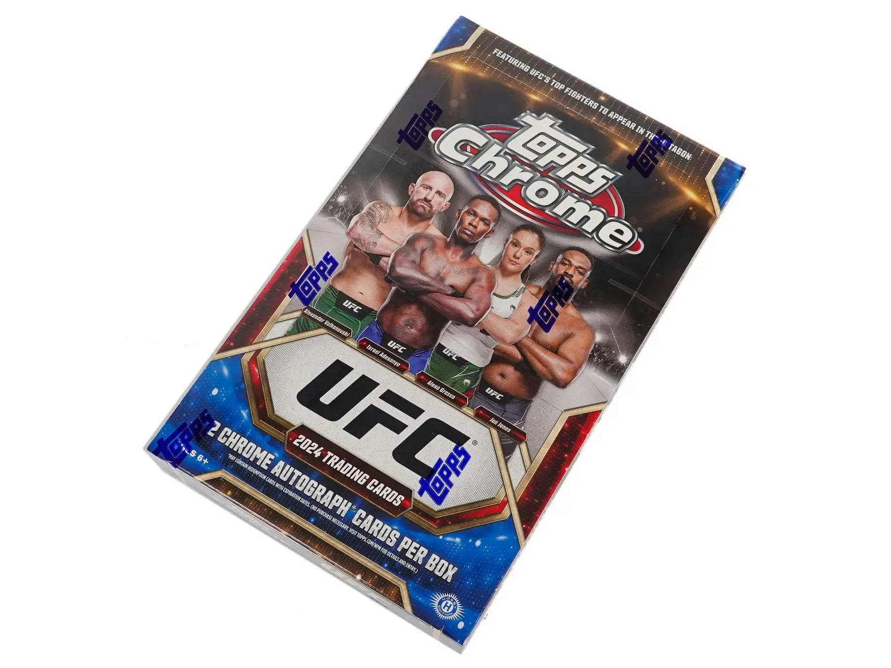 Topps UFC Chrome trading card pack with fighters, featuring hobby exclusive gold refractor