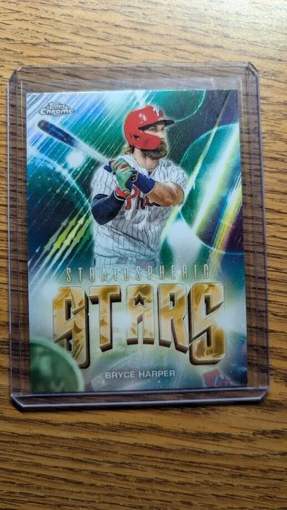 Bryce Harper baseball card from 2024 Topps Chrome Update Stratospheric Stars collection