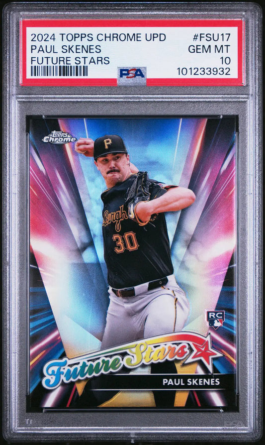 Graded Paul Skenes baseball card from 2024 Topps Chrome Update Future Stars collection