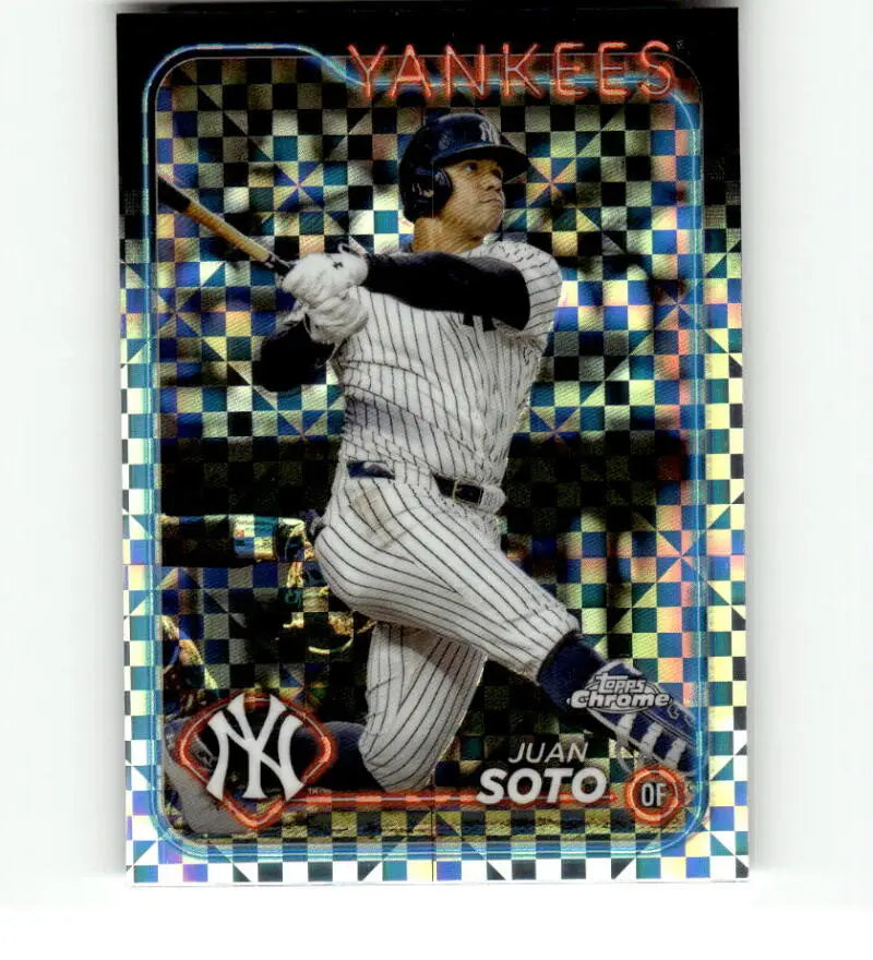 Holographic baseball card of Juan Soto in pinstripes for New York Yankees fans