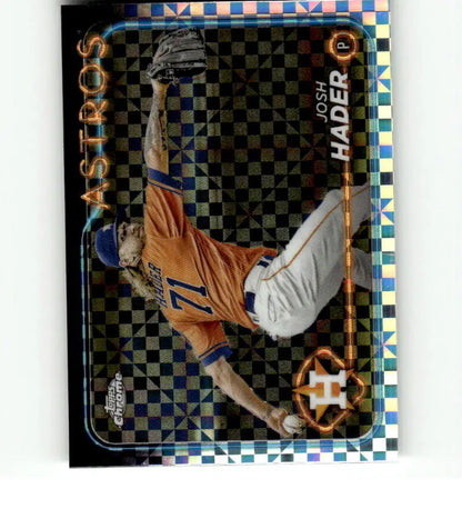 Baseball trading card featuring Josh Hader of the Houston Astros making a leaping catch