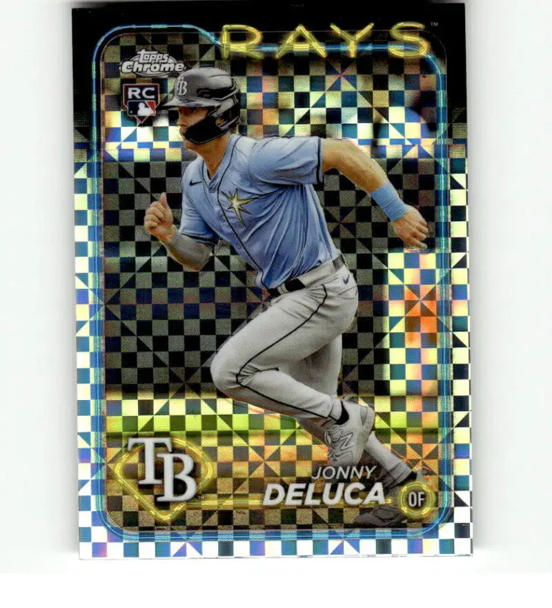 Holographic Jonny Deluca Rookie Tampa Bay Rays Baseball Card running in gray uniform