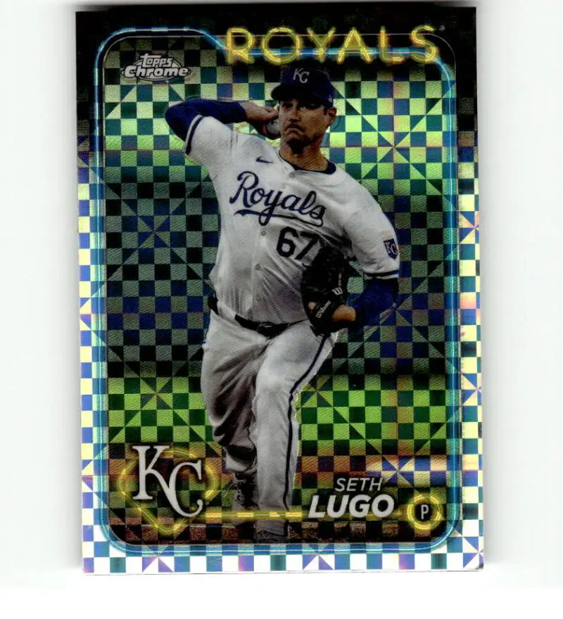 2024 Topps Chrome X-Fractor #181 Seth Lugo Kansas City Royals Baseball Card in white uniform