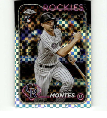 Chrome refractor baseball card of Coco Montes in pinstripe uniform for Colorado Rockies