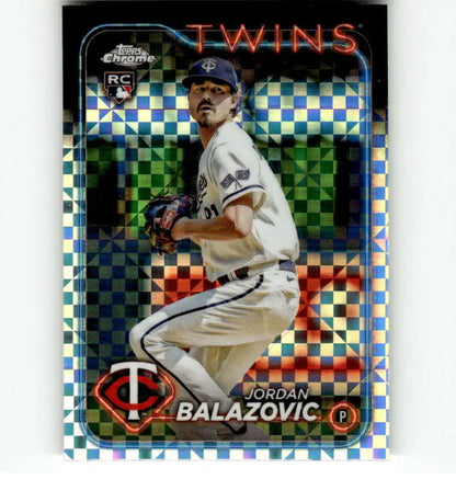 Topps Chrome X-Fractor card featuring Jordan Balazovic of the Minnesota Twins