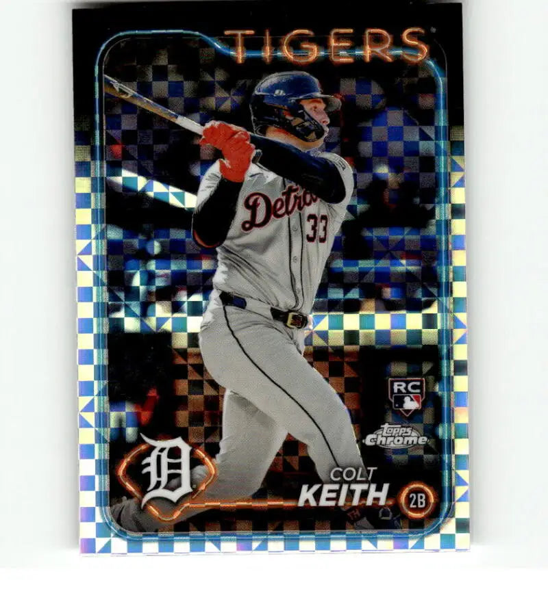 Colt Keith Detroit Tigers Baseball Card with Checkered Holographic Pattern in Batting Stance