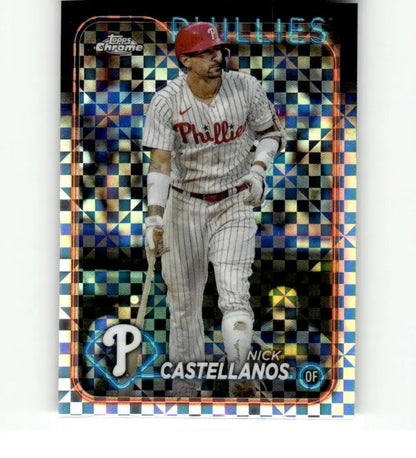 2024 Topps Chrome X-Fractor Nick Castellanos Baseball Card featuring Philadelphia Phillies design