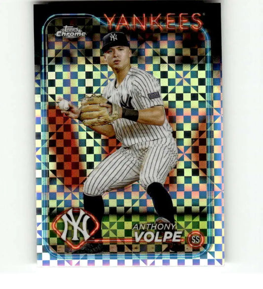 Holographic Anthony Volpe New York Yankees Baseball Card in pinstripe uniform