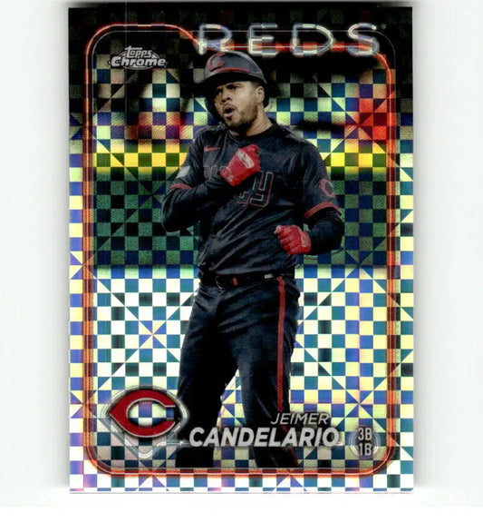 Holographic baseball card of Jeimer Candelario in black uniform for Cincinnati Reds