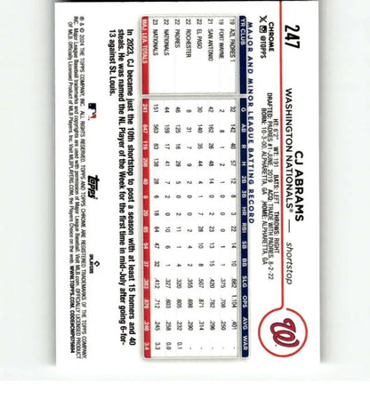 Baseball lineup card from the Washington Nationals displayed with Topps Chrome X-Fractor design