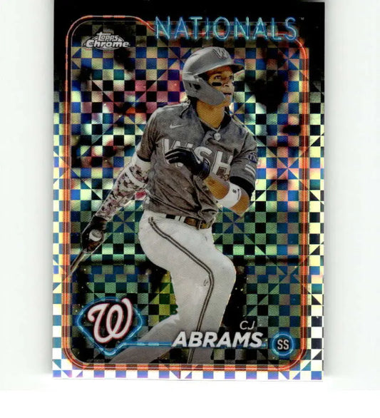 Holographic Topps Chrome X-Fractor baseball card of Washington Nationals CJ Abrams