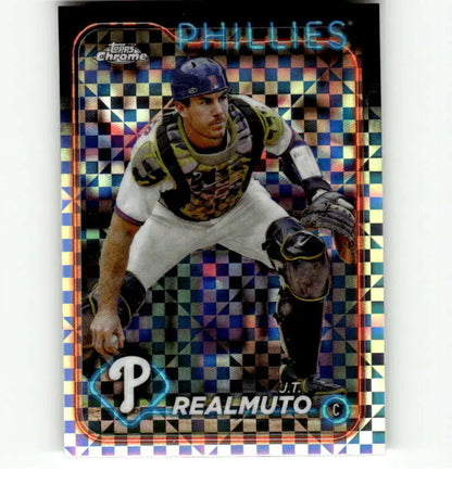 Holographic Topps Chrome X-Fractor card of Philadelphia Phillies catcher J.T. Realmuto