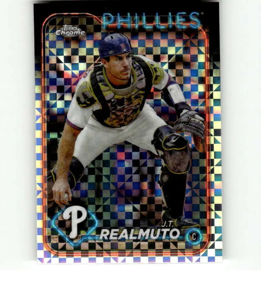 Holographic Topps Chrome baseball card of J.T. Realmuto, Philadelphia Phillies catcher