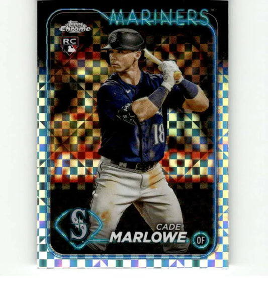 Baseball card of Cade Marlowe in a Seattle Mariners uniform from Topps Chrome X-Fractor