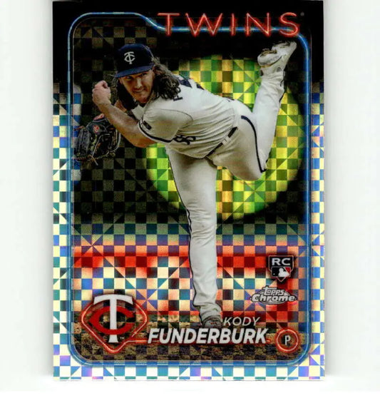 Minnesota Twins Kody Funderburk pitching in 2024 Topps Chrome X-Fractor baseball card