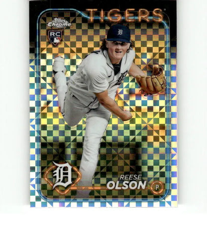 Reese Olson Detroit Tigers baseball card featuring holographic pitcher design