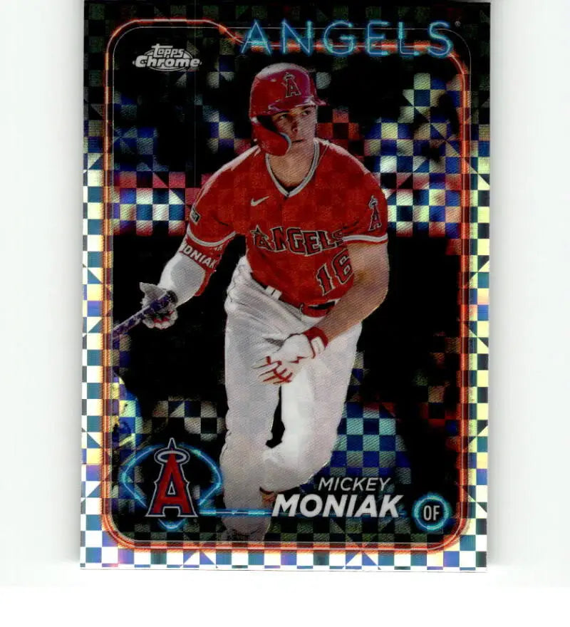 Chrome holographic baseball card of Mickey Moniak, Los Angeles Angels, Topps Chrome