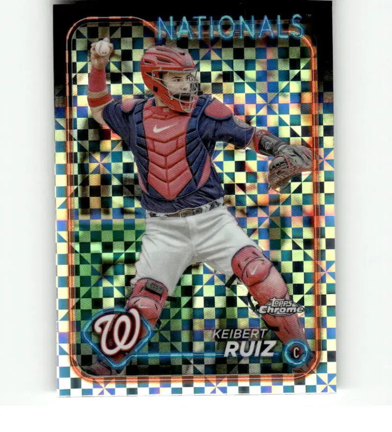 Keibert Ruiz Washington Nationals Baseball Card with holographic pattern, Topps Chrome X-Fractor