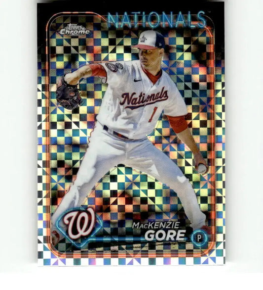 Holographic baseball card of MacKenzie Gore, Washington Nationals pitcher in white uniform