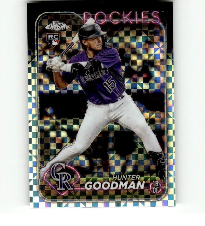 Chrome Refractor Baseball Card of Hunter Goodman, Colorado Rockies Rookie, Topps Chrome