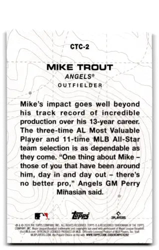 Baseball card back of 2024 Topps City to City Mike Trout with original gloss finish